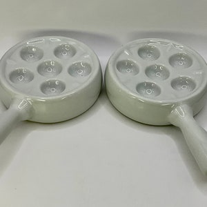 French set of 2 ceramic Escargot / snail serving dishes white ceramic glazed.