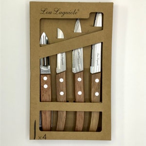 Nuevo juego de 4 cuchillos de cocina esenciales Lou Laguiole en un estuche de presentación de cartón.