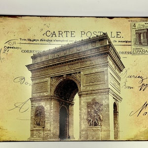 Targa metallica da collezione francese artistica da parete raffigurante una cartolina.
