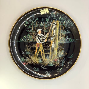 Stunning collectable French vintage Emaux Art hand made, painted and signed decorative ceramic wall plate.