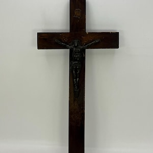 French vintage metal and wood religious wall hanging crucifix cross / Religious Decor.
