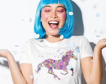 Unicorn colorful Unisex Shirt,Bio Baumwolle,Fairtrade,buntes Einhorn Motiv Shirt,Fantasie Einhorn Shirt,Einhorn Liebhaber Geschenk