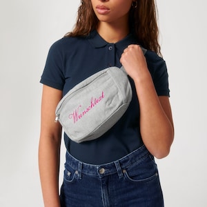 Gürteltasche personalisierbar grau mehliert,Biobaumwolle,Fairtrade,große Bauchtasche,Crossbodybag,Festivaltasche,Reisetasche,Trendtasche