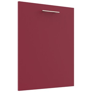 Könnte beinhalten: Eine rote, massive Schranktür mit einem silbernen Griff.