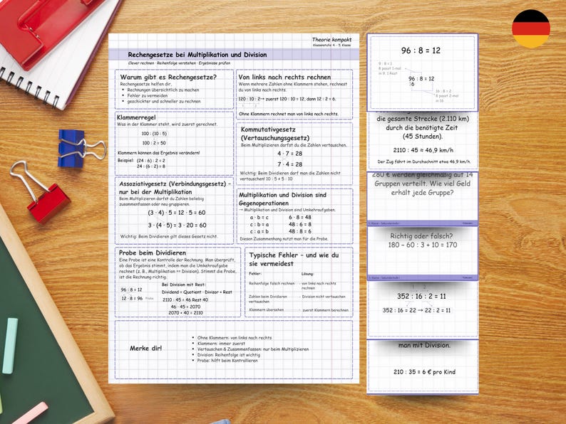 Multiplikation und Divide Karteikarten, Rechengesetze