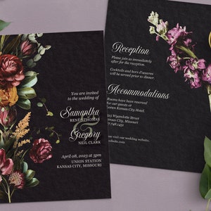 Suite No. 4 , Florale Hochzeitseinladung, Moody HochzeitSeinladung, Einladungsvorlage Download, Einladungsvorlage dunkel farben