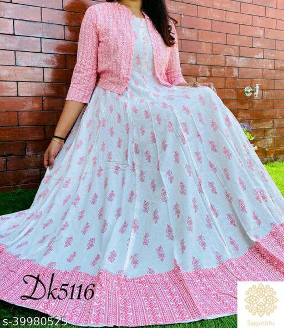 Printed Anarkali Gown With Detachable Jacket Etsy