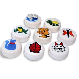 Handpainted Peruvian Ceramic Beads Large Flat disc 25 piece pack Assortment animals