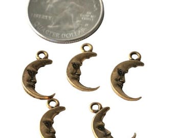 Antique Gold Brass Moon Face Charms: DIY Jewelry Supplies, 15mm (10 Pieces)