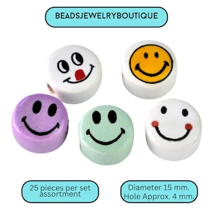 Happy Face Ceramic Beads - 25pc DIY Jewelry & Craft Set