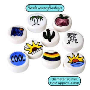Ceramic Animal Beads Set with Cute Designs for Jewelry Making, 20mm Round Beads with 4mm Hole for DIY Crafts, set of 25 pcs, assorted