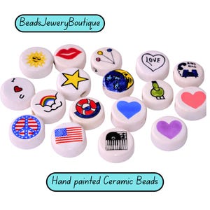 Hand-painted ceramic Beads, 20mm Round, Peru Beads with 4mm Hole, Colorful, Jewelry Making Supplies, Craft Charms, symbols, 25-piece set.