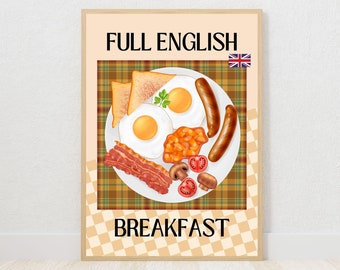 A Full English Breakfast Printable Wall Art to Fuel Your Mornings, Classic English Breakfast DIGITAL DOWNLOAD, Breakfast Kitchen Print Decor