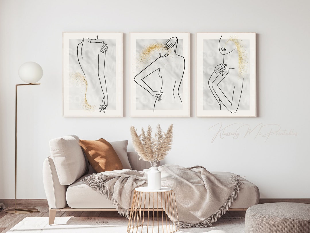 Set of 3 Printable Nude Female Line Art Contemporary Wall Decor ...