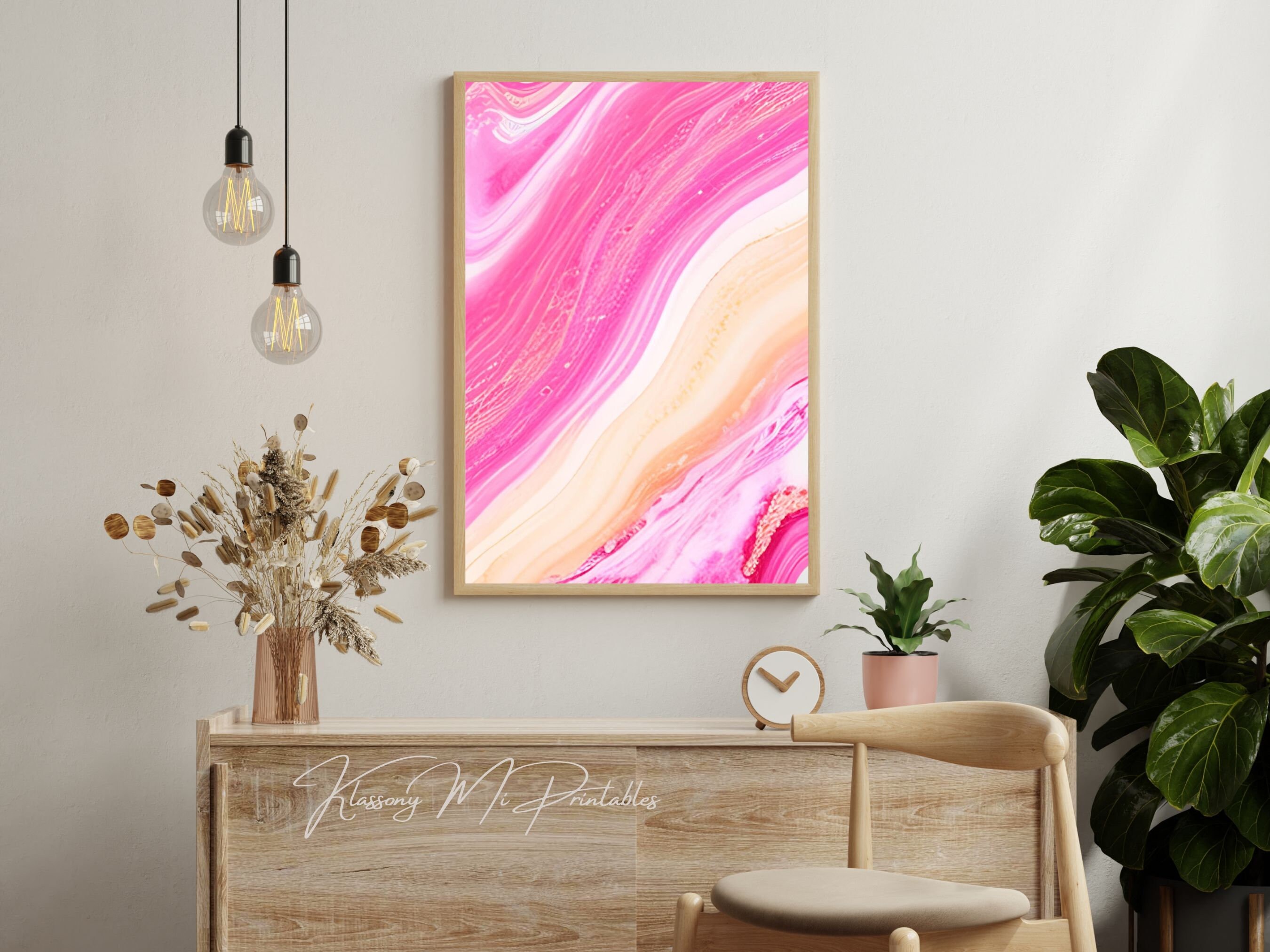 Pink & Gold Marble Effect Wall Art Set of 6, Abstract Marbled Design ...