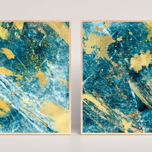 Blue Marble Printable Wall Art Set of 2, Marble Wall Decor, Abstract Gold Art on Blue Marble, Home Decor Poster, DESCARGA DIGITAL, IMPRIMIBLE