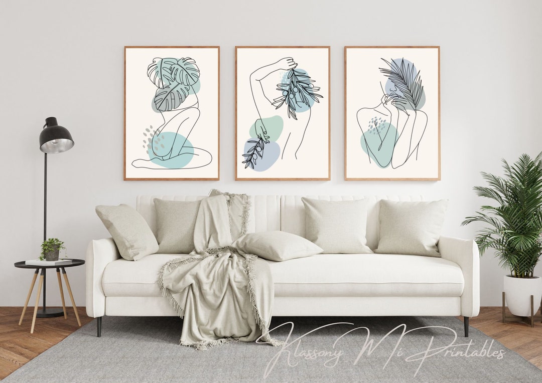 Set of 3 Female & Nature Line Art Wall Print Abstract Woman Figure ...
