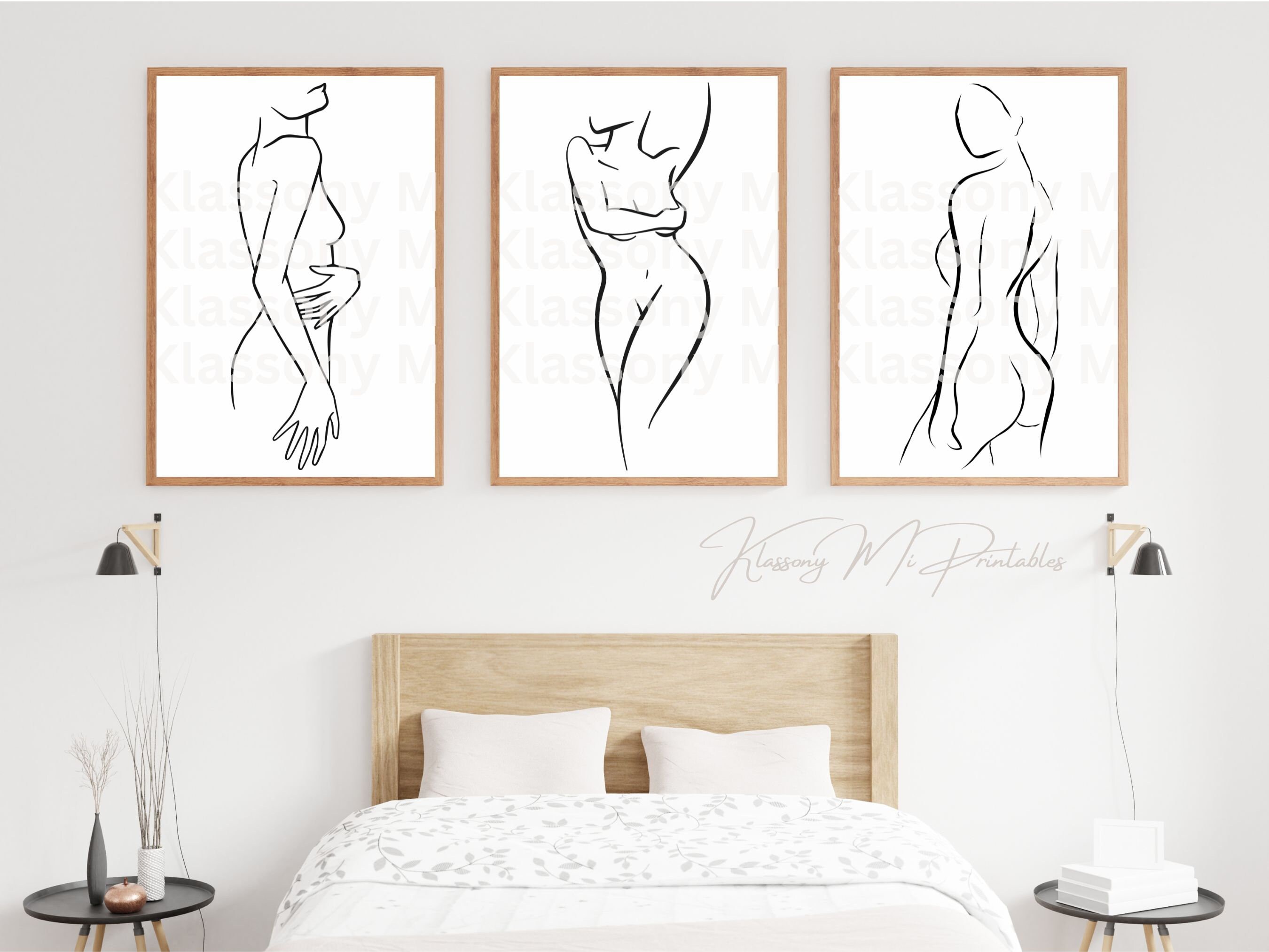 Set of 3 Abstract Female Line Art Minimalist Wall Print Woman Figure ...