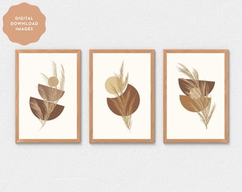 Leaf Printable Wall Art, 3 Abstract Designs, Minimalistic Wall Decor, Neutral Beige and Brown, DIGITAL DOWNLOAD, PRINTABLE