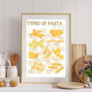 Add Some Italian Charm to Your Kitchen with our Beige & White Pasta Type Guide Wall Art Printable, Perfect for Pasta Lovers Instant Download