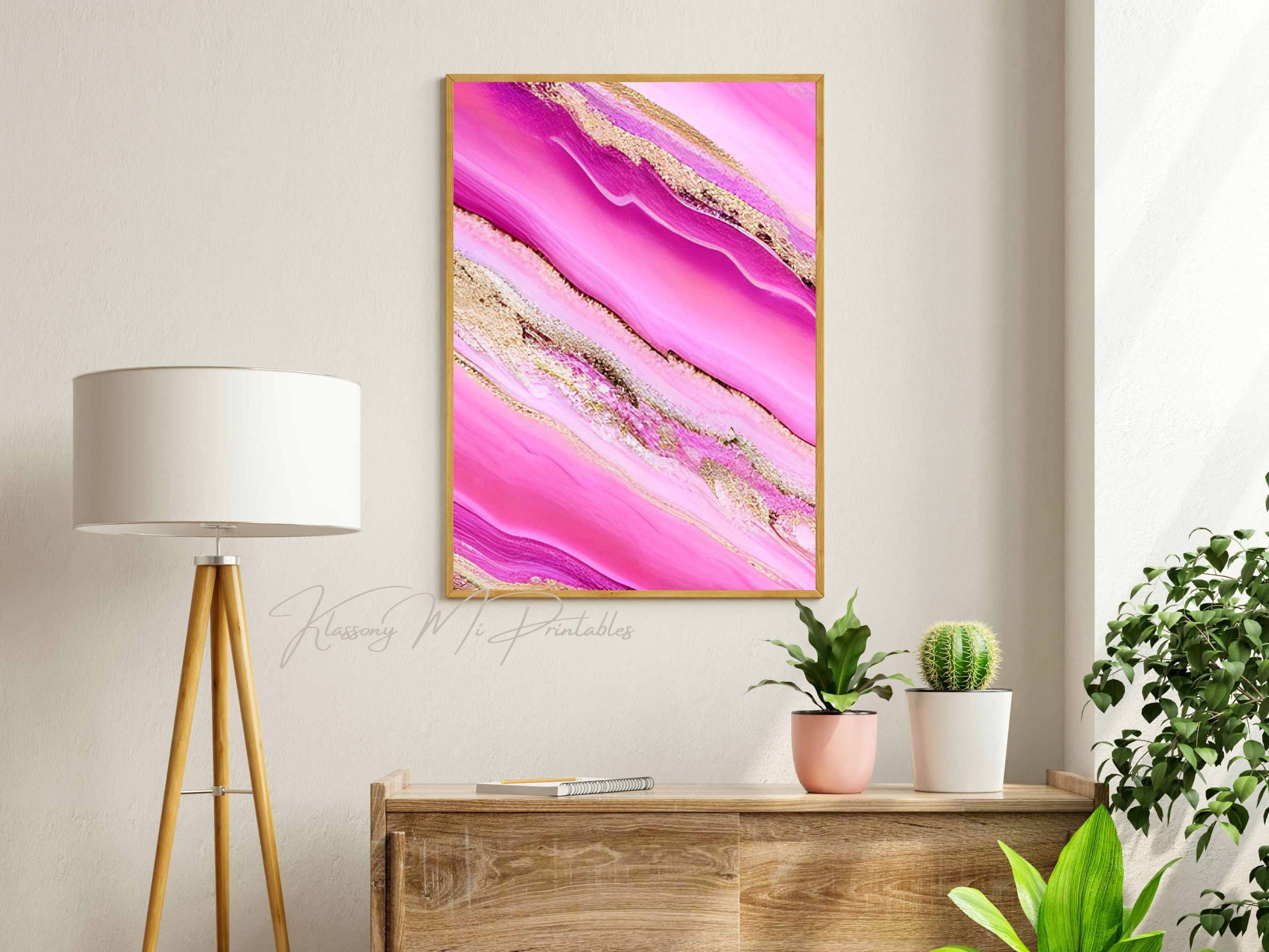 Pink & Gold Marble Effect Wall Art Set of 6, Abstract Marbled Design ...