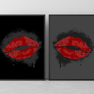 Set of 2 Lip Prints, Big Red Lips Wall Art, Bold and Trendy Lips Digital Wall Decor, Lip Posters, Lip Gallery, DIGITAL DOWNLOAD, PRINTABLE