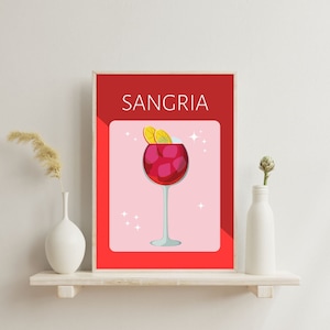 Sangria Cocktail Digital Wall Art, Sangria Drink Kitchen Poster, Sangria Bar Print Download, Cocktail Gallery, DIGITAL DOWNLOAD, PRINTABLE