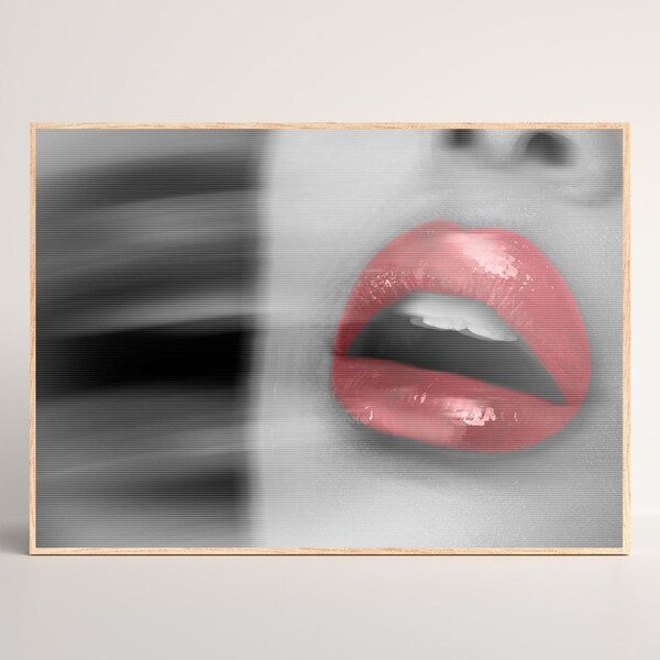 Photographic Style Printable Wall Art, Red Lips Print, Big Lips Decor, Black and White Poster, DIGITAL DOWNLOAD, PRINTABLE