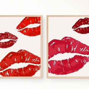 Fine Red Lips Print Wall Art, Set of 2 Printables, Lips Downloadable Art, DIGITAL DOWNLOAD, PRINTABLE