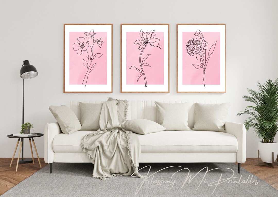 Set of 3 Pink Floral Print Wall Art Digital Download Botanical Flower ...