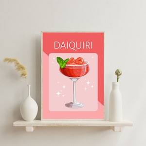 Strawberry Daiquiri Digital Wall Art Print, Daiquiri Cocktail Digital Download Decor, Home Bar Cart Wall Poster, DIGITAL DOWNLOAD, PRINTABLE