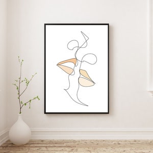 Abstract Scribble Face Line Art Wall Decor, Two Faces Kissing Printable Art, Line Art Poster, Portrait Gallery, DIGITAL DOWNLOAD, PRINTABLE