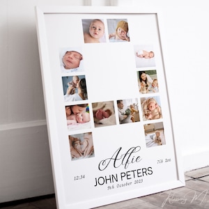 Recuerdo personalizado de la foto del nacimiento del nuevo bebé, galería de fotos de nombre personalizado para bebés recién nacidos, cartel de la señal de llegada del nacimiento, impresión de DESCARGA DIGITAL