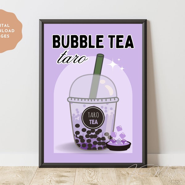 Bubble Tea Art Print, Boba Milk Taro Tea Poster, Bubble Tea Shop Printable, Pearl Tea Decor, Trendy Tapioca Drink Picture DIGITAL DOWNLOAD