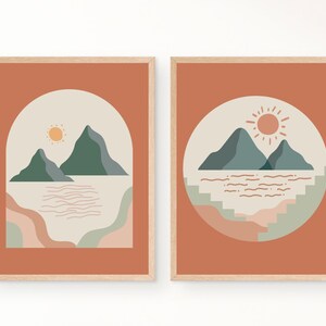 Sunset Mountains Boho Print, Set of 2 Bohemian Wall Art, Boho Gallery Wall Set, Terracotta Poster, Home Decor, DIGITAL DOWNLOAD, PRINTABLE