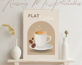 Flat White Printable Wall Art, Flat White Coffee Digital Print, Kitchen Coffee Wall Decor, Coffee Art Poster, DIGITAL DOWNLOAD, PRINTABLE
