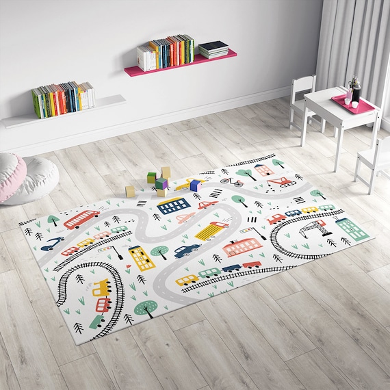 Kinderteppich Straßenteppich Spielteppich Auto Straße Stadt Kinderzimmer  Teppich