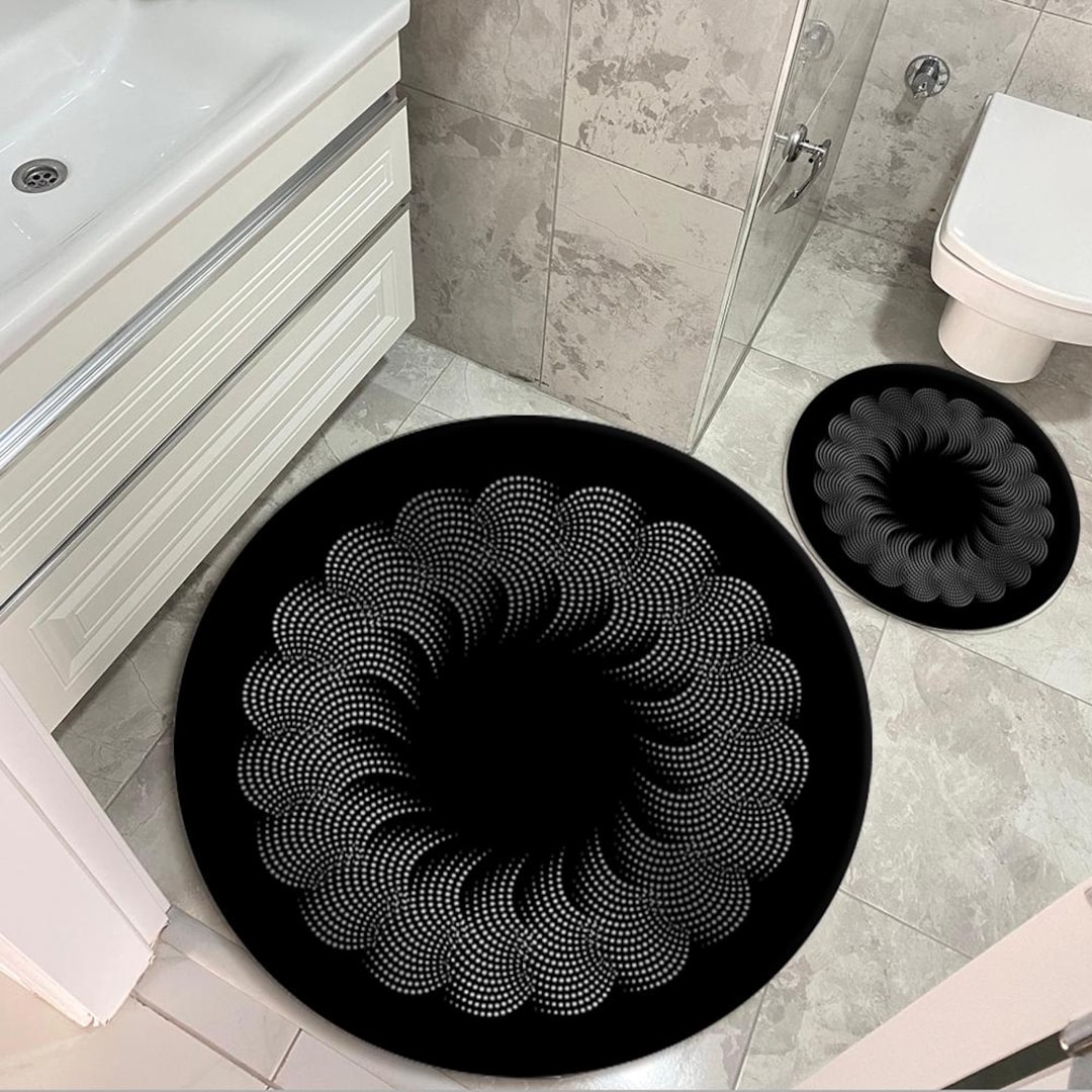 Black and White Dot Mandala Round Bathroom Mat Set,3 Piece Modern ...