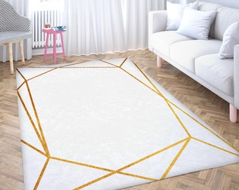 Dywan Glam White Gold: geometryczny dywan, nowoczesny element dekoracyjny