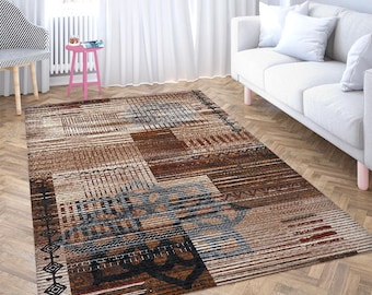 Dywan Boho Patchwork: Brązowy, terakotowy, postarzany dywan