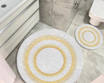 Gold Dot Round Bath Rug Set: Non-Slip Bathroom Decor
