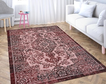 Tradycyjny perski dywan medalionowy: bordowy dywan z obramowaniem w stylu vintage