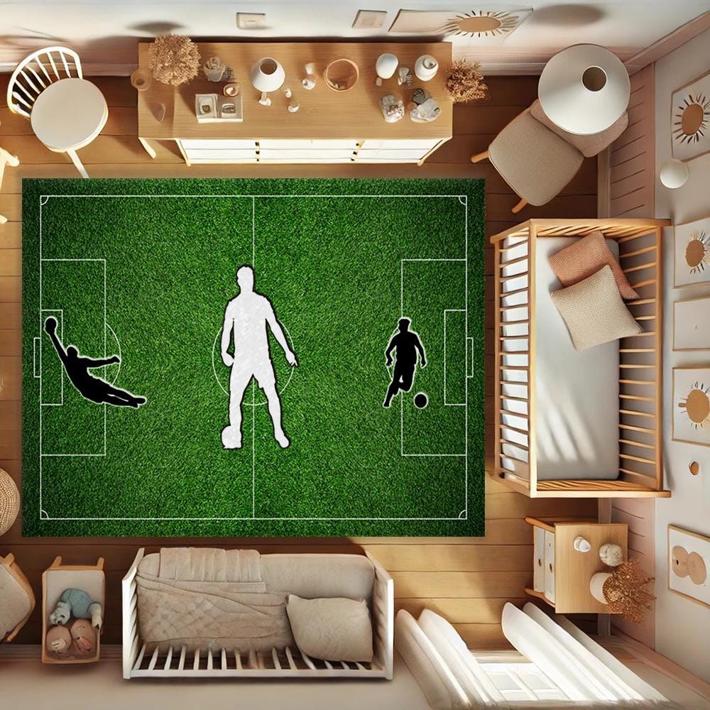 Kindervoetbalveld Vloerkleed, Creatief Voetbalveld Patroon Tapijt