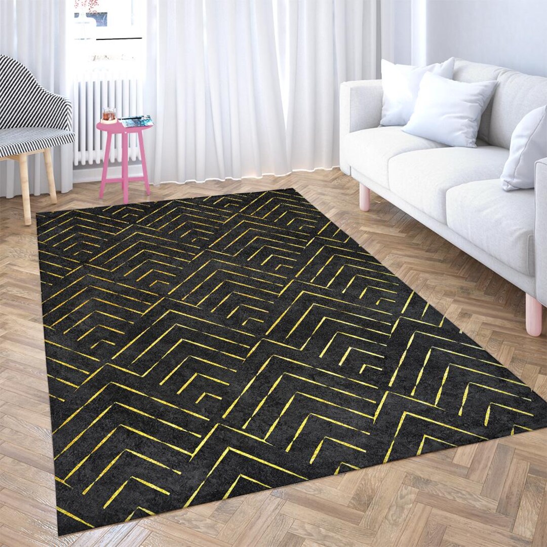 Maze Pattern Rug Gold Geometric Maze Rug: Modern Luxury Living Room Decor - Etsy