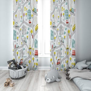 City Adventure Curtains for Kids Room, Kids Room Decor, Fun Nursery Window Decor, Custom Sizes
