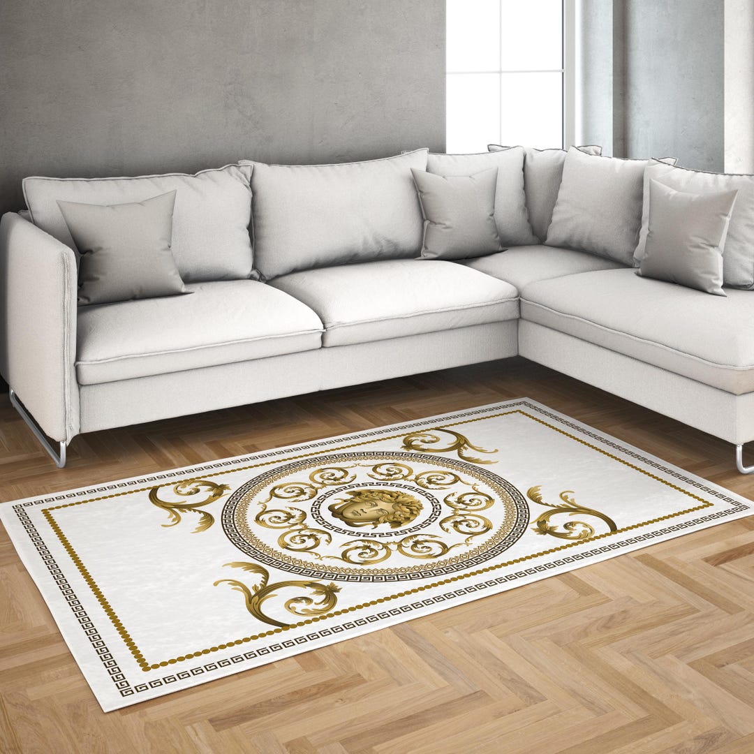 Greek Key Gold Rug Medusa Carpet: White & Gold Greek Key Motif Rug - Etsy
