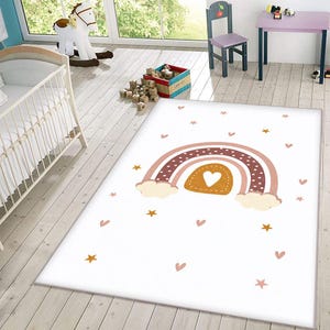 Rainbow Hearts Kids Rug: Soft Play Mat for Girls&#39; Room