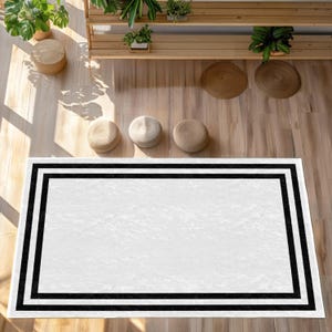 Modern Black and White Framed Rug: Minimalist Non-Slip Carpet