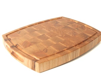 Cutting Board, Cutting Board with Juice Groove, Meat Butcher Block, Large Ash End Grain Cutting Board