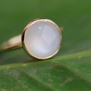 White Moonstone Gold Ring: 10mm Round, June Birthstone Promise Ring
